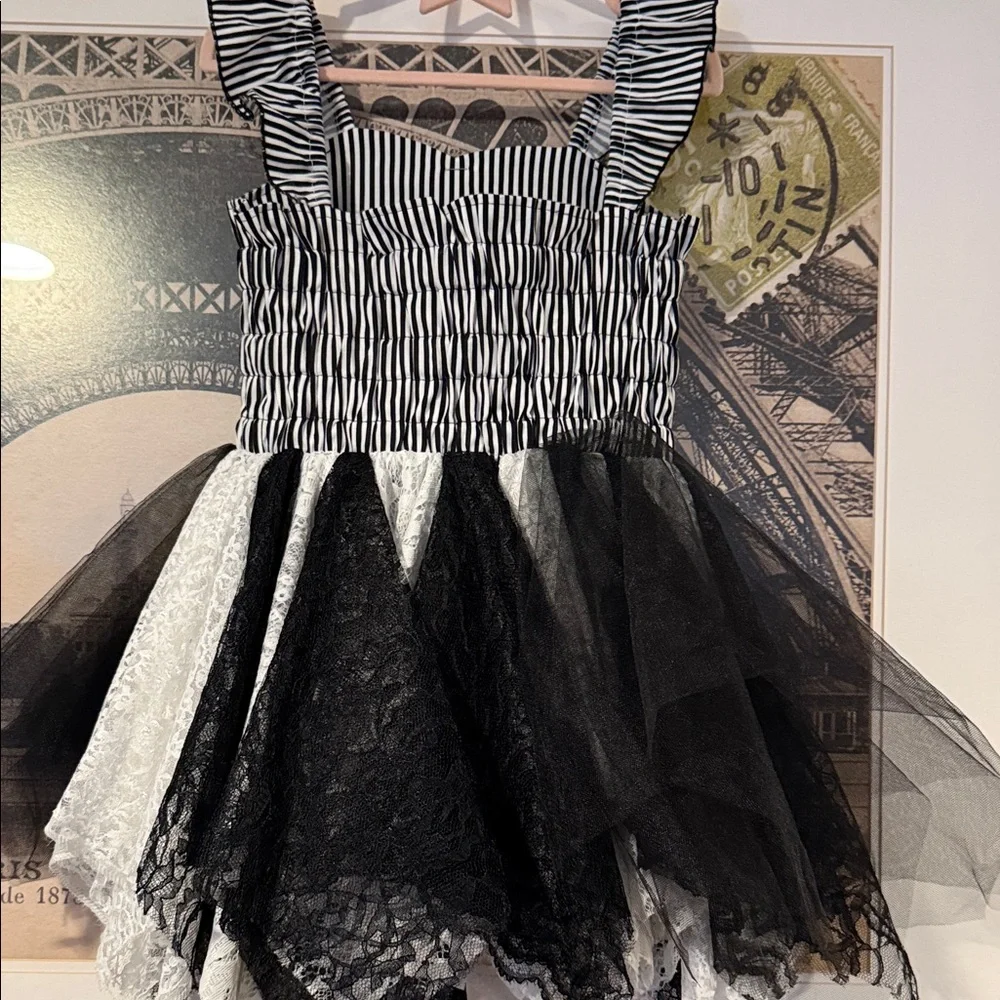 Nightmare Before Christmas Black and White Striped Kids Twirl Dress - Picture 7 of 8